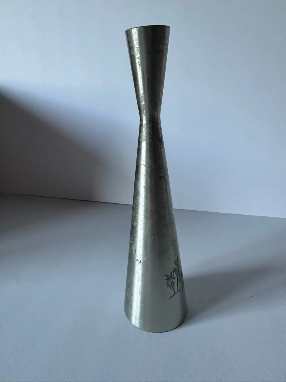 Selangor Pewter Malaya Brushed Bud Vase with Etched Palm Trees & Donkey Cart